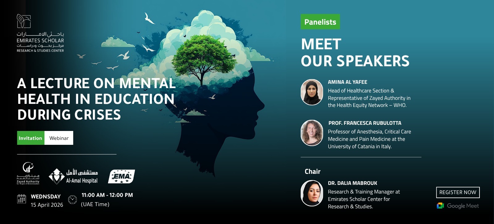 Webinar- Mental health in Education During Crises 1 European Medical Association (EMA), Zayed Authority for People of Determination, Emirates Scholar Center for Research and Studies